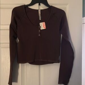 Free People Bail Out Brown Long Sleeve Women's Top